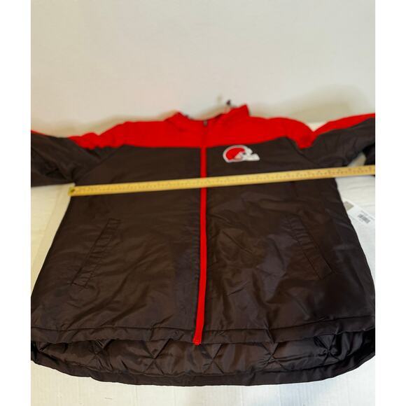 GIII Apparel Group NFL Browns Hooded Puffer Jacket Brown & Orange Size XL - Picture 6 of 11